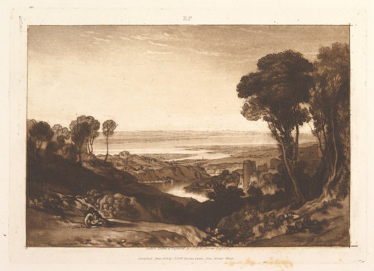 Skrzyżowanie Severn i Wye Liber Studiorum, cz. VI, tablica 28, czerwiec 1811. autorstwa Joseph Mallord William Turner