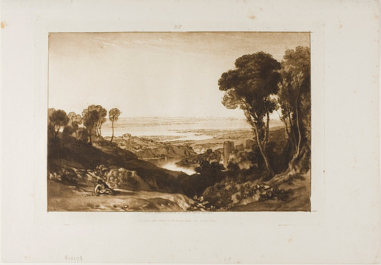 Skrzyżowanie Severn i Wye, tablica 28 z Liber Studiorum autorstwa Joseph Mallord William Turner
