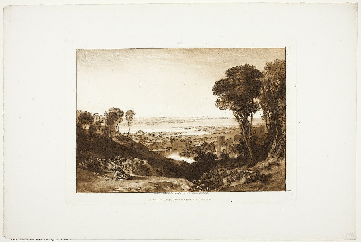 Skrzyżowanie Severn i Wye, z Liber Studiorum, nr. 28 autorstwa Joseph Mallord William Turner