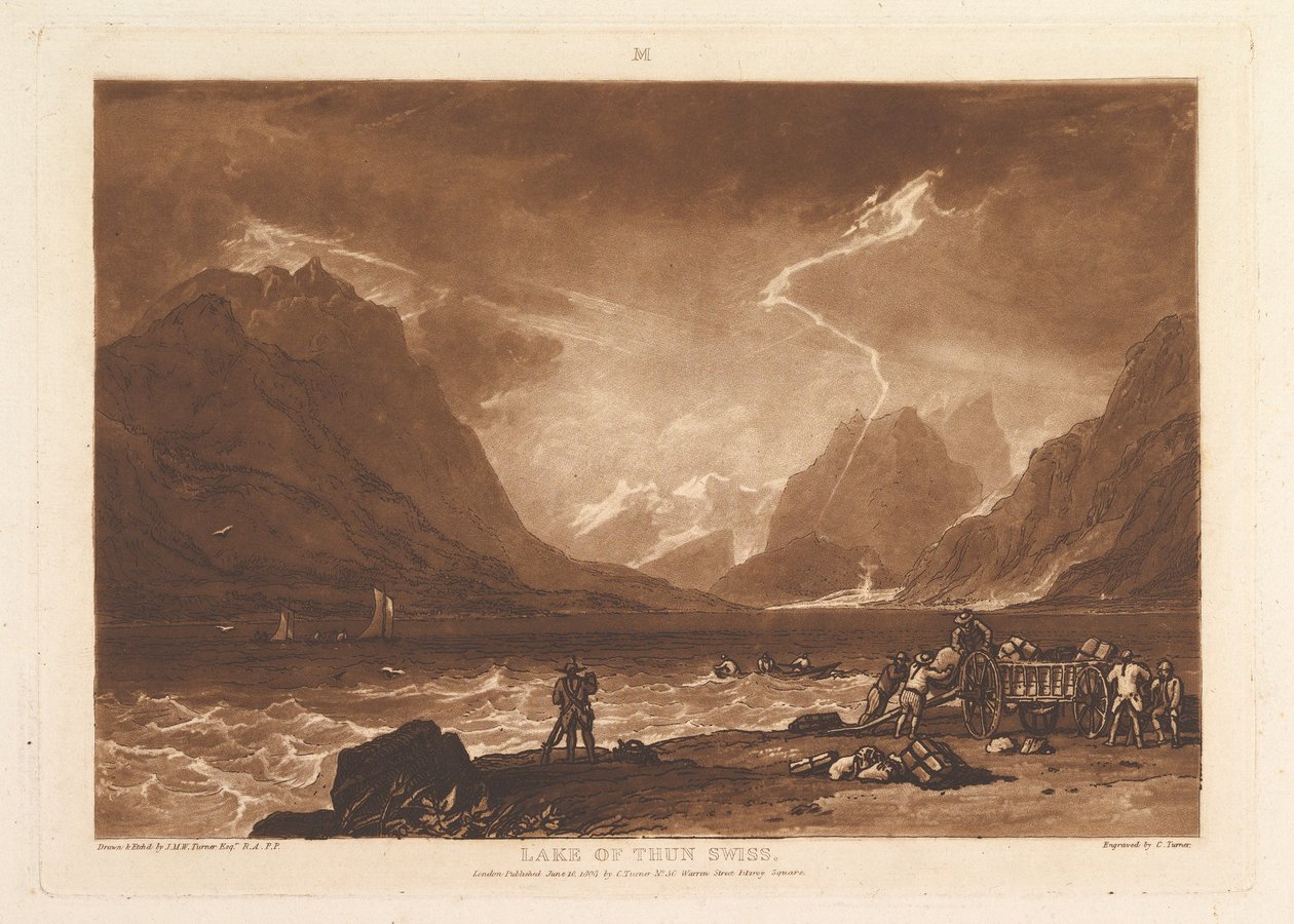 Jezioro Thun, Swiss Liber Studiorum, cz. III, tablica 15, 10 czerwca 1808 r. autorstwa Joseph Mallord William Turner