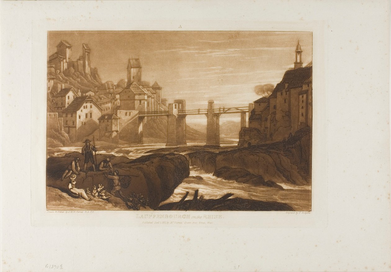 Lauffenbourgh nad Renem, tablica 31 z Liber Studiorum autorstwa Joseph Mallord William Turner