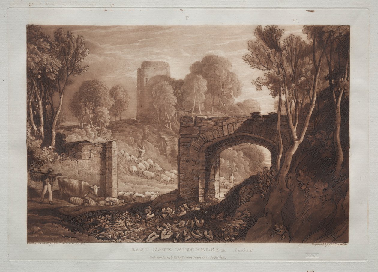 Liber Studiorum: Wschodnia Brama, Winchelsea, Sussex. autorstwa Joseph Mallord William Turner