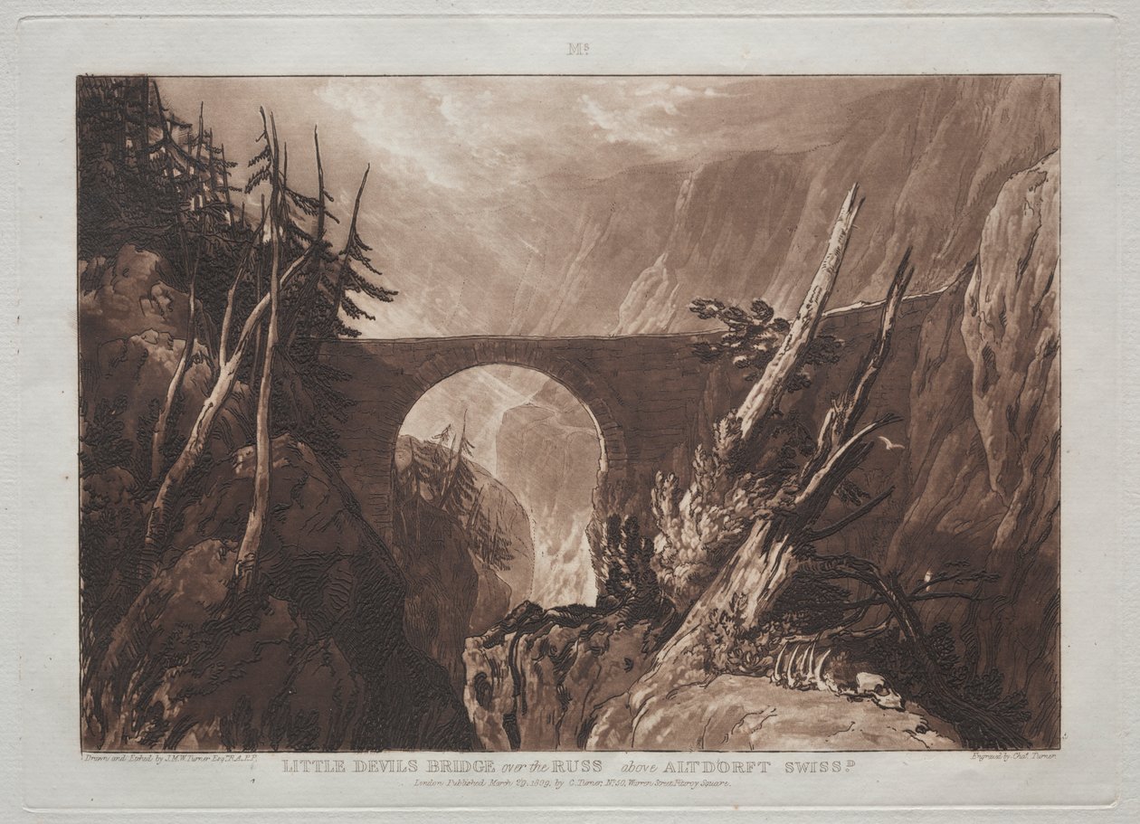 Liber Studiorum: Most Diabła przez Russ, nad Altdorft, Swiss autorstwa Joseph Mallord William Turner