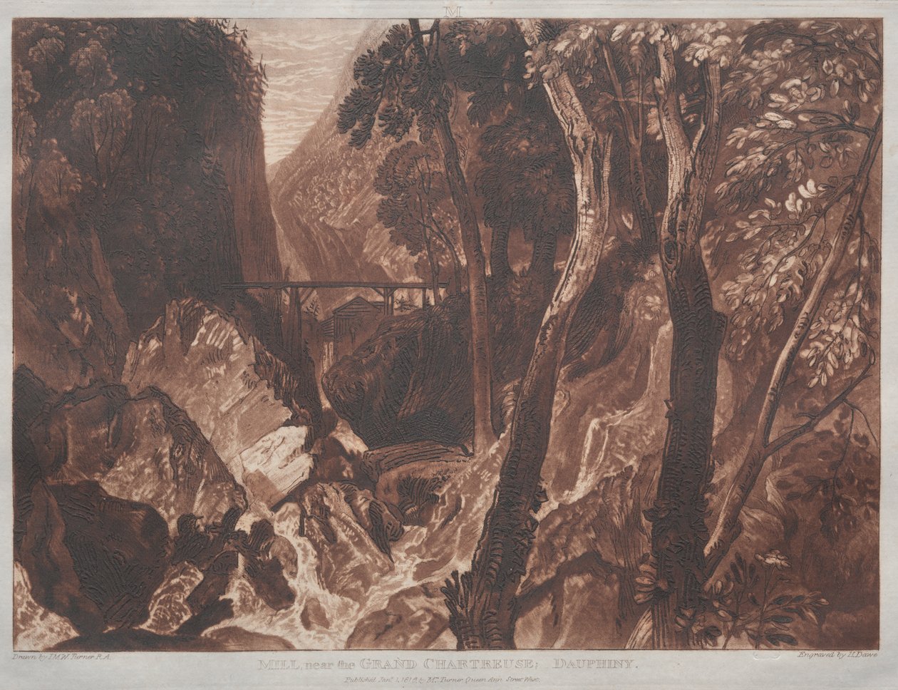 Liber Studiorum: Młyn w pobliżu Grand Chartreuse, Dauphiny autorstwa Joseph Mallord William Turner