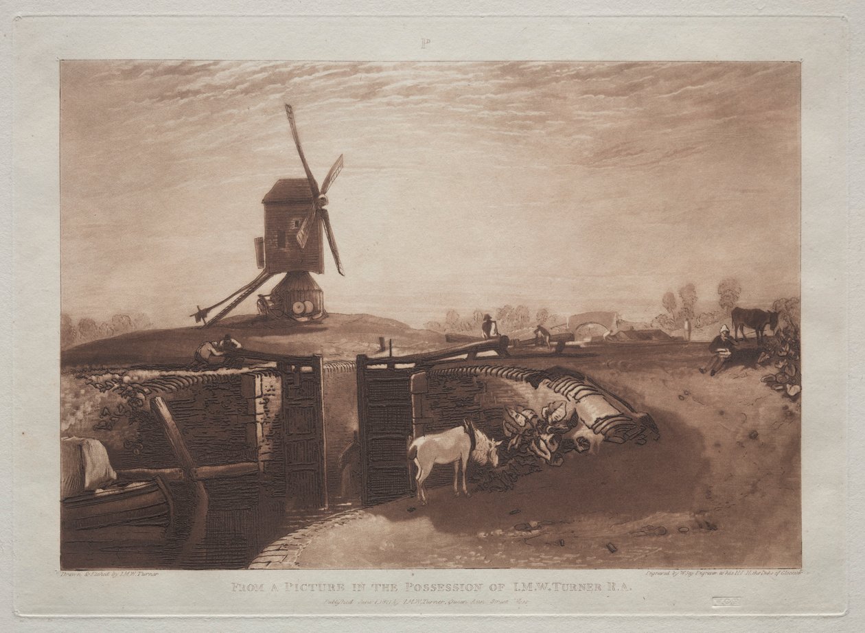 Liber Studiorum: Wiatrak i zamek. autorstwa Joseph Mallord William Turner