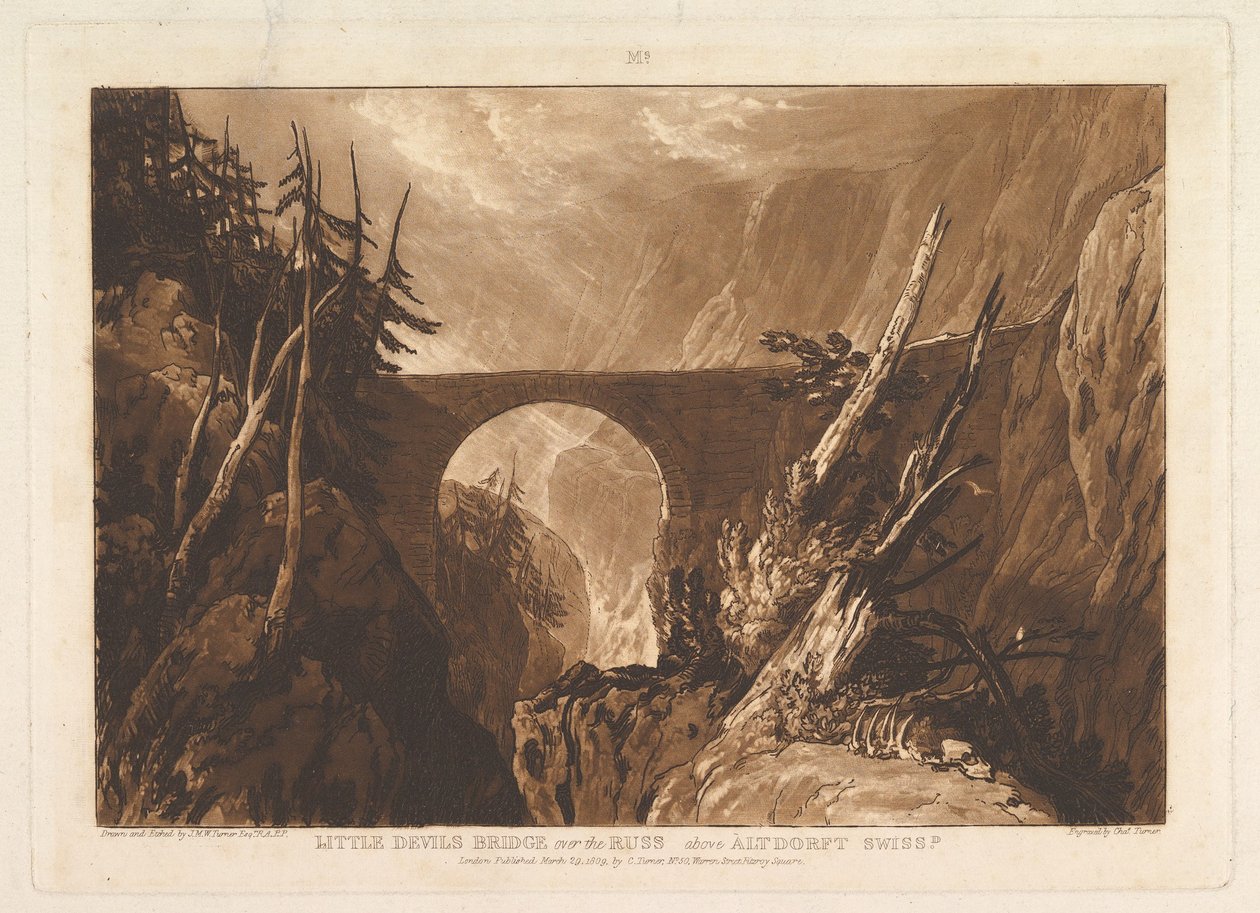 Most Diabłów nad Russ, nad Altdorft, Szwajcaria Liber Studioru..., 29 marca 1809 r. autorstwa Joseph Mallord William Turner
