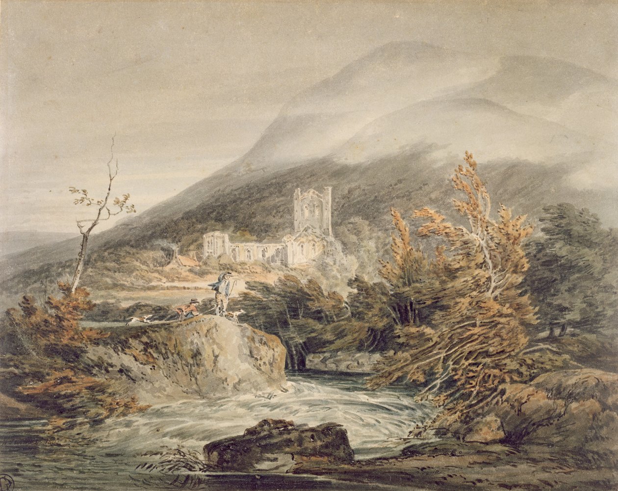Llanthony Abbey, Monmouthshire, ok. 1792 (akwarela z piórem i tuszem na białym papierze) autorstwa Joseph Mallord William Turner