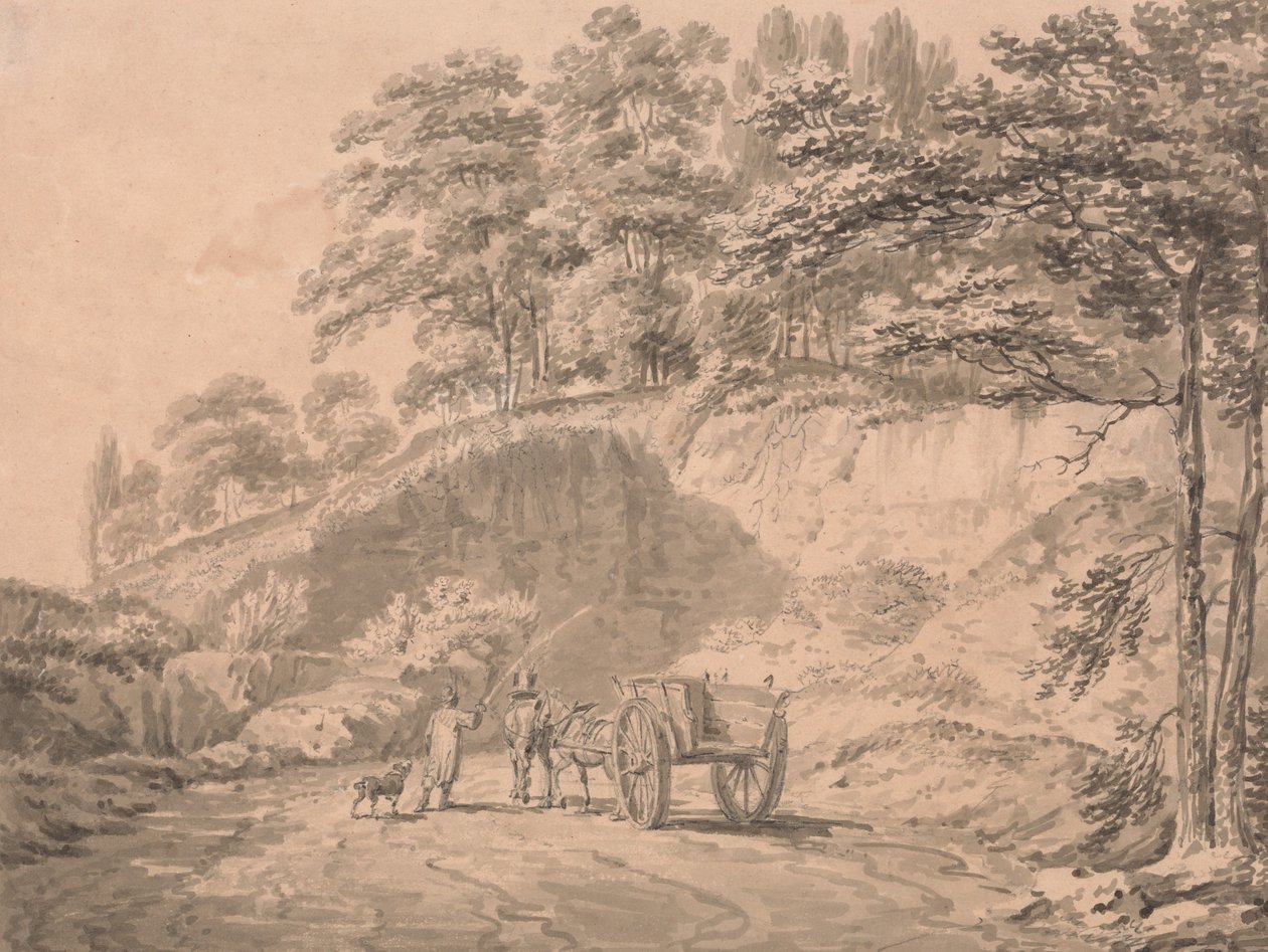 Mężczyzna z koniem i wozem wjeżdżający do kamieniołomu autorstwa Joseph Mallord William Turner