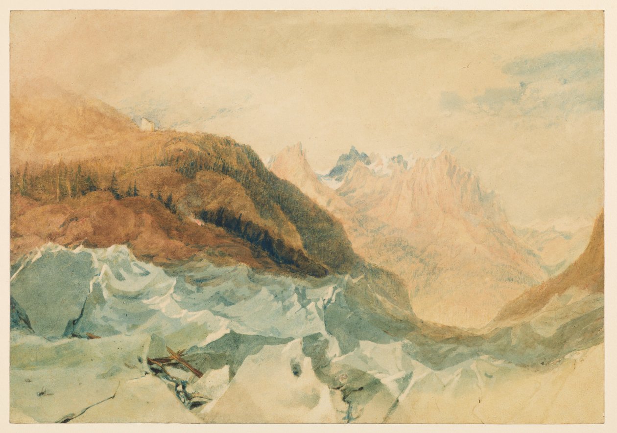 Mer de Glace, Chamonix, z chatą Blaira, 1806 autorstwa Joseph Mallord William Turner