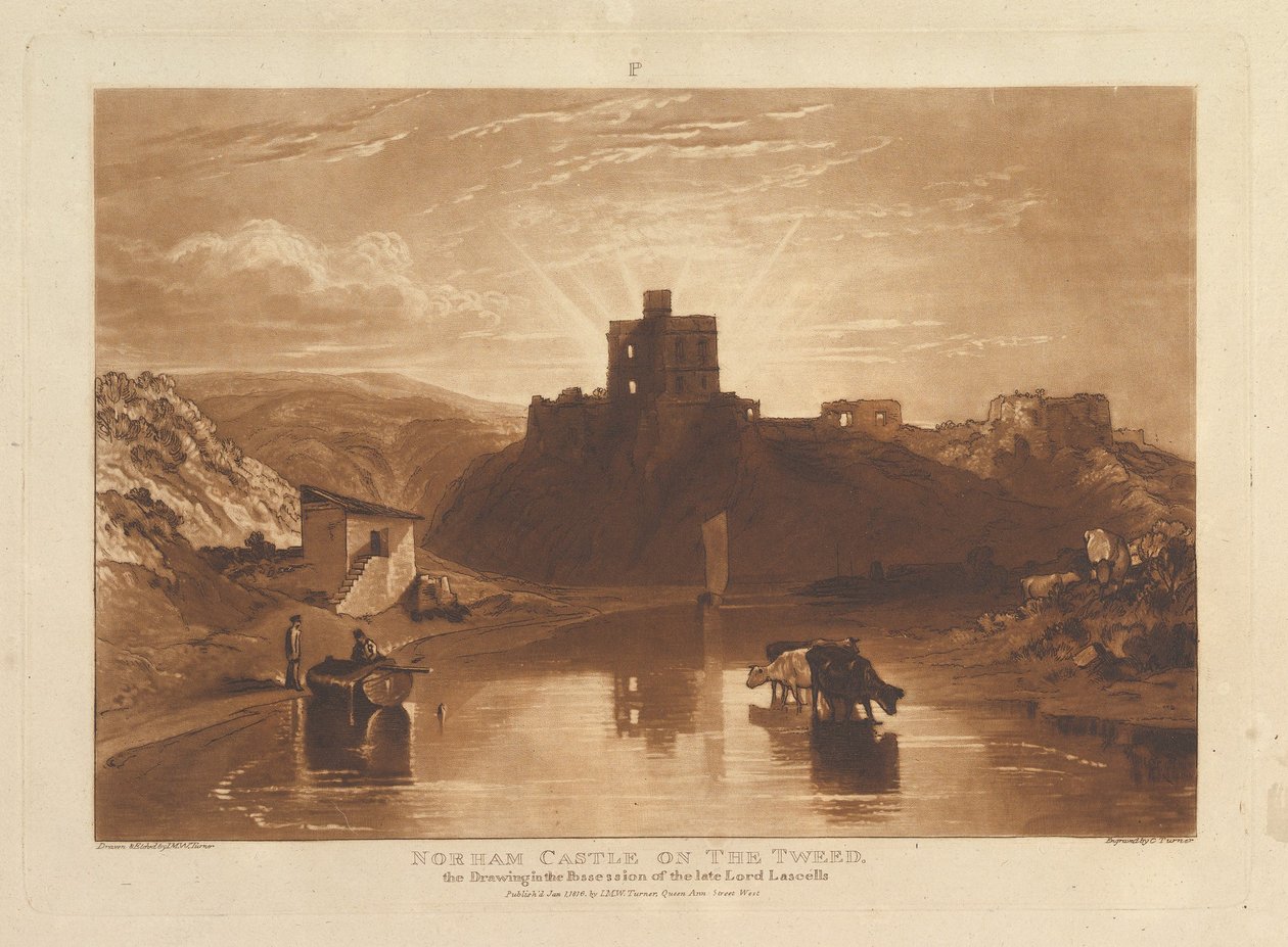Zamek Norham na Tweed Liber Studiorum, część XII, tablica 57, 1 stycznia 1816. autorstwa Joseph Mallord William Turner