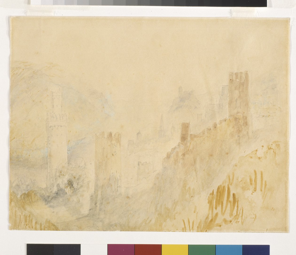Oberwesel nad Renem (akwarela na ołówku na białym papierze) autorstwa Joseph Mallord William Turner