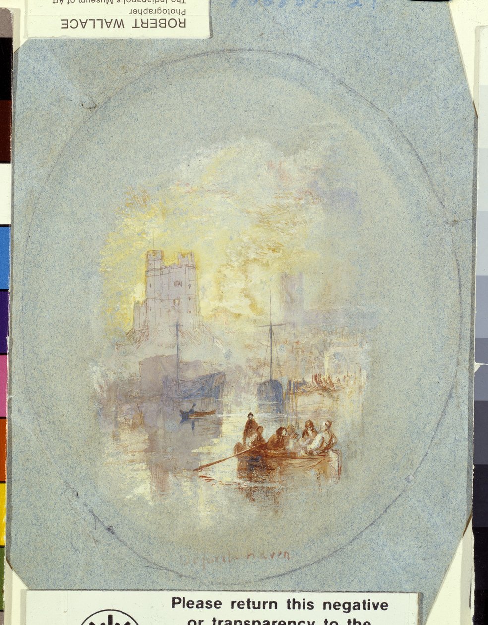 Orford Haven (gwasz wzmocniony piórem i tuszem na niebieskim papierze) autorstwa Joseph Mallord William Turner
