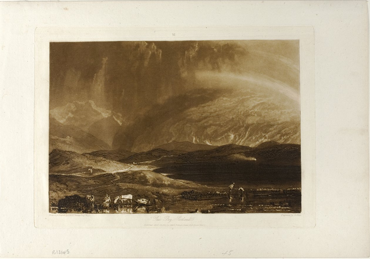 Torfowisko, Szkocja, tablica 45 z Księgi Studiów autorstwa Joseph Mallord William Turner