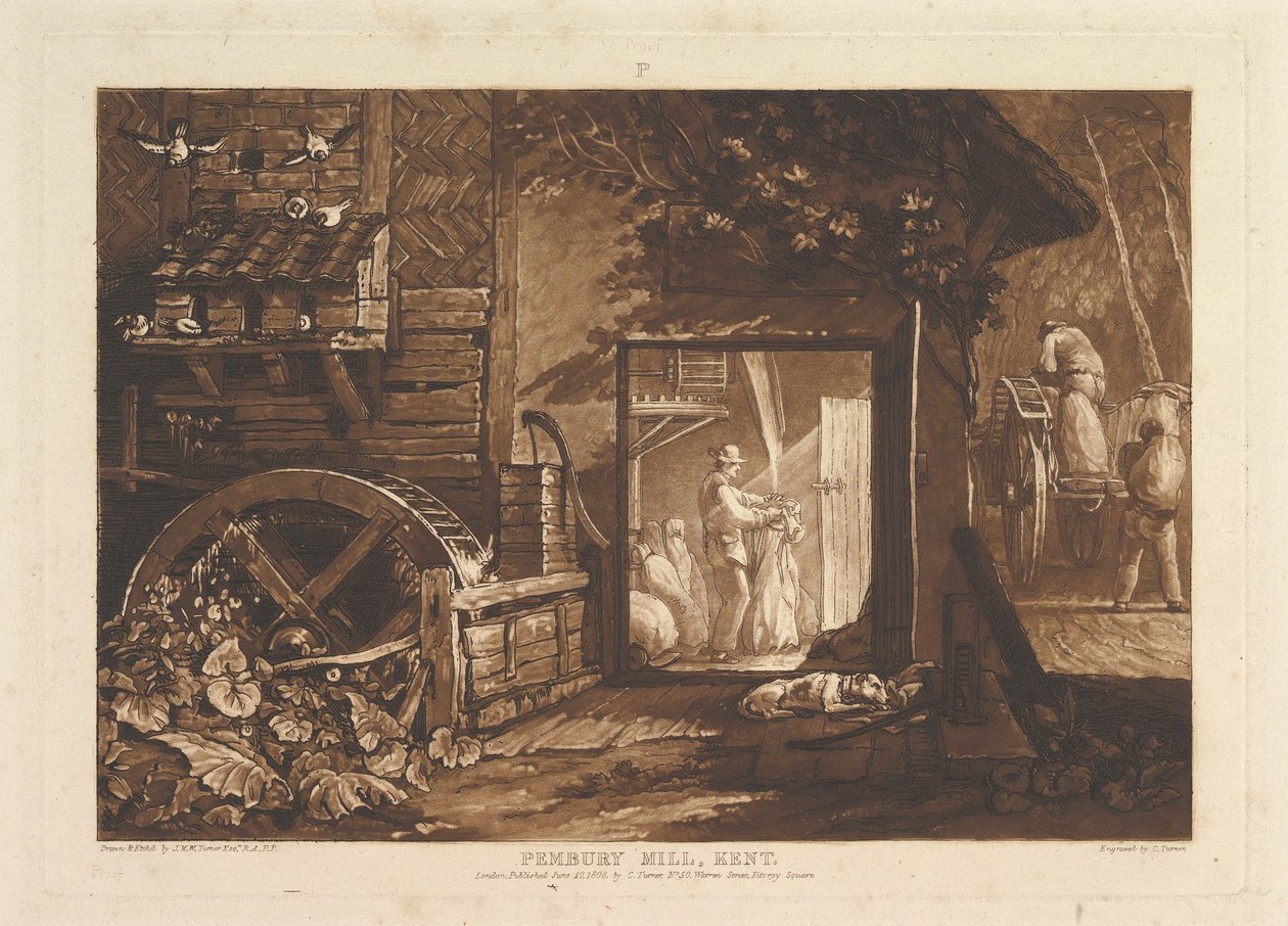 Pembury Mill, Kent Book of Studies, cz. III, tablica 12, 10 czerwca 1808 r. autorstwa Joseph Mallord William Turner