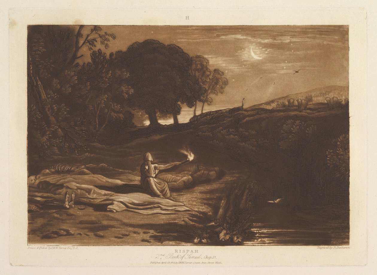 Rispah, 2 Księga Samuela, rozdział 21 Liber Studiorum, część IX, tabl. 46, 23 kwietnia 1812. autorstwa Joseph Mallord William Turner