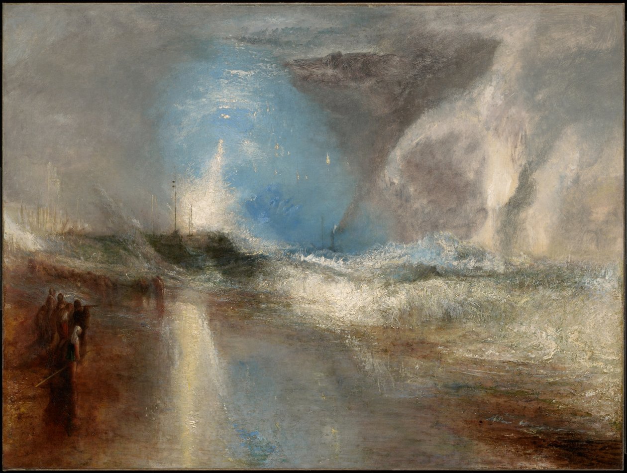 Rakiety i niebieskie światła (pod ręką) ostrzegające parowce przed płytką wodą autorstwa Joseph Mallord William Turner