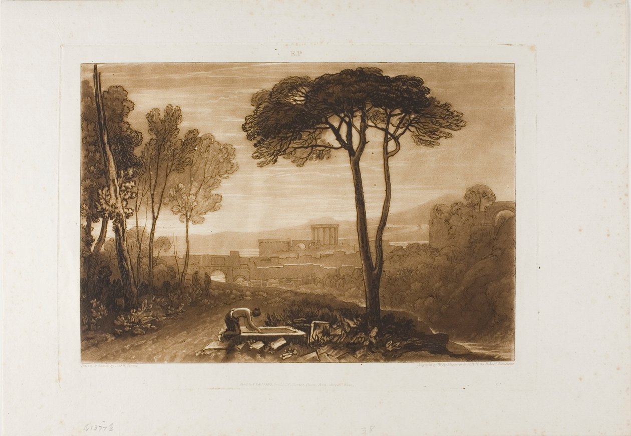 Scena w Towarzyszach, tablica 38 z Księgi Studiów autorstwa Joseph Mallord William Turner