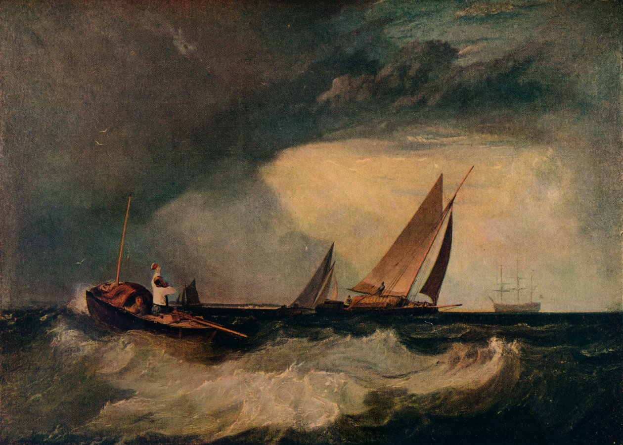 Shoeburyness Fisherman przywołujący Whitstable Hoy, alias The Pilot Boat and The Red Cap, c1809 autorstwa Joseph Mallord William Turner