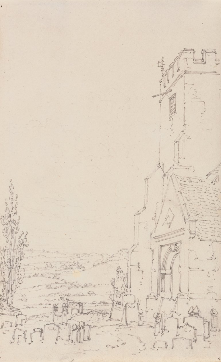 Kruchta Południowa i Wieża Niezidentyfikowanego Kościoła, ok. 1790-95 (ołówek na papierze wykładanym) autorstwa Joseph Mallord William Turner