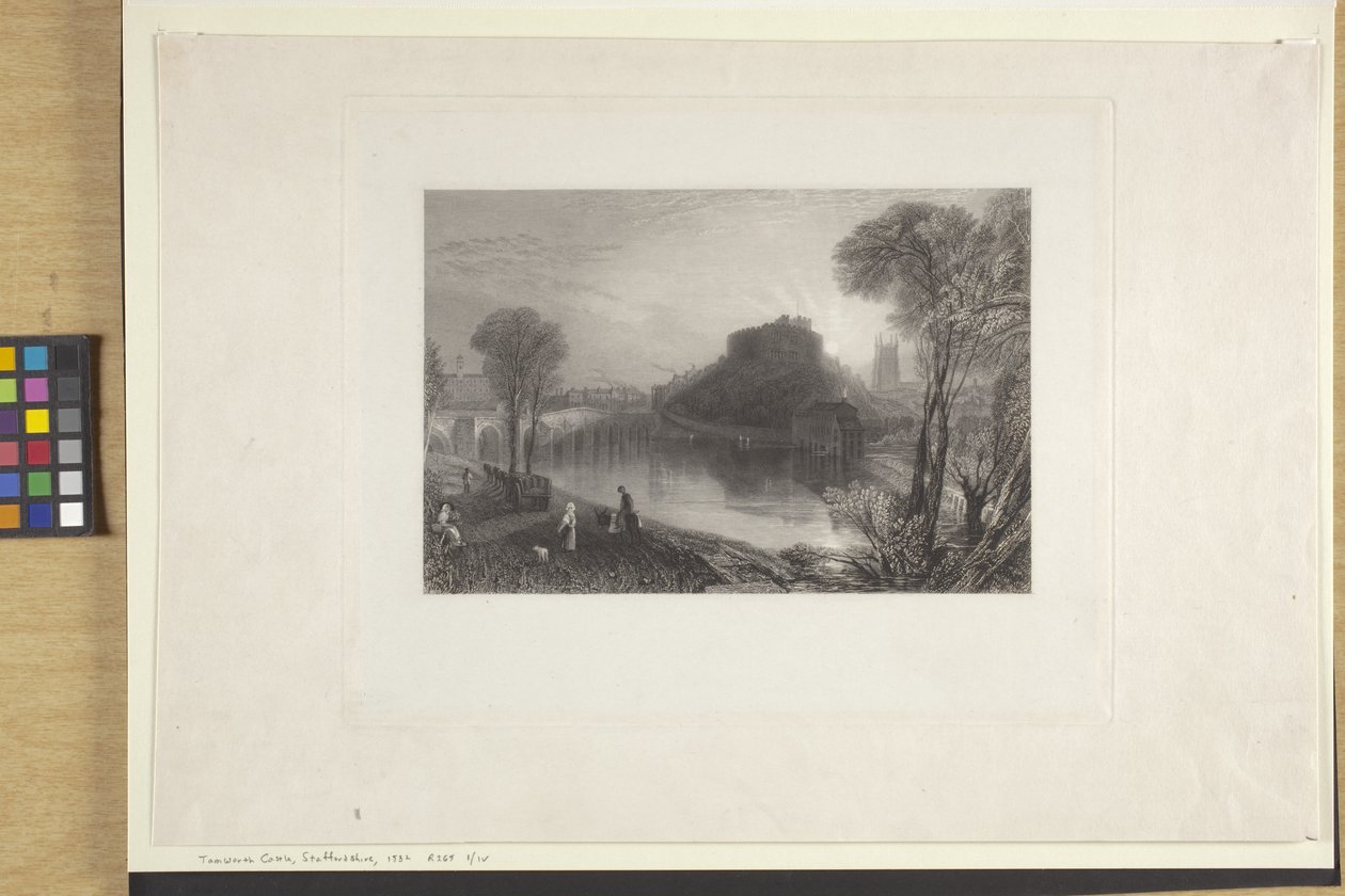 Zamek Tamworth, Staffordshire (akwaforta i rycina na papierze indyjskim, chine collé) autorstwa Joseph Mallord William Turner