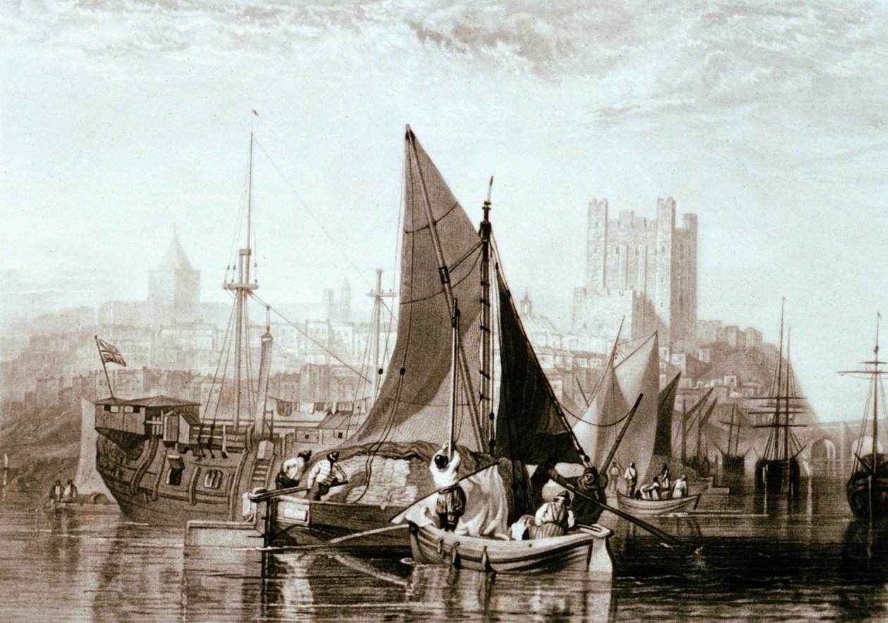 Barka na Tamizie przewożąca siano, kadłub więzienny i inne towary w Rochester na rzece Medway autorstwa Joseph Mallord William Turner