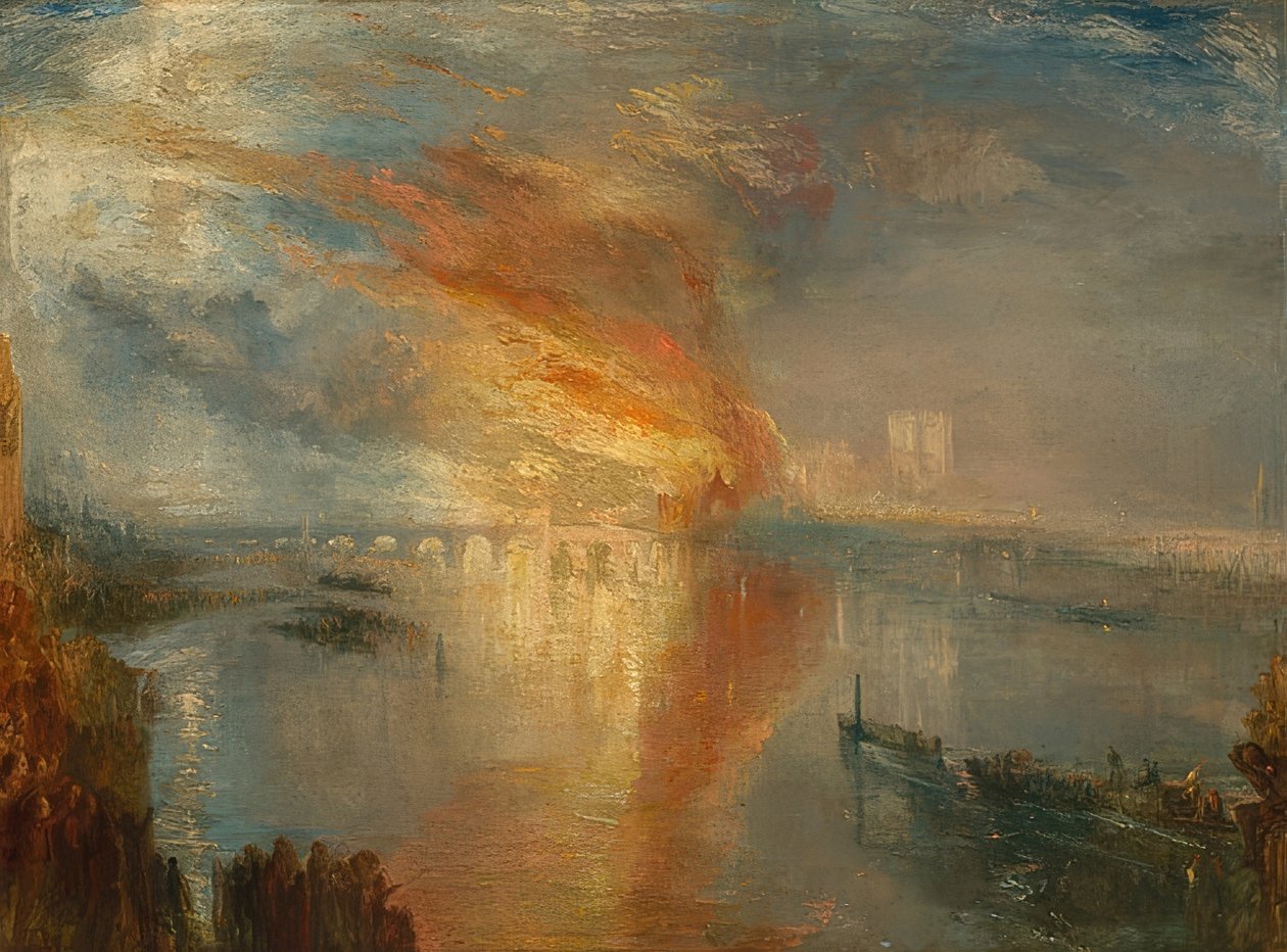Spalenie Izby Lordów i Izby Gmin, 16 października 1834 r. 1835 autorstwa Joseph Mallord William Turner