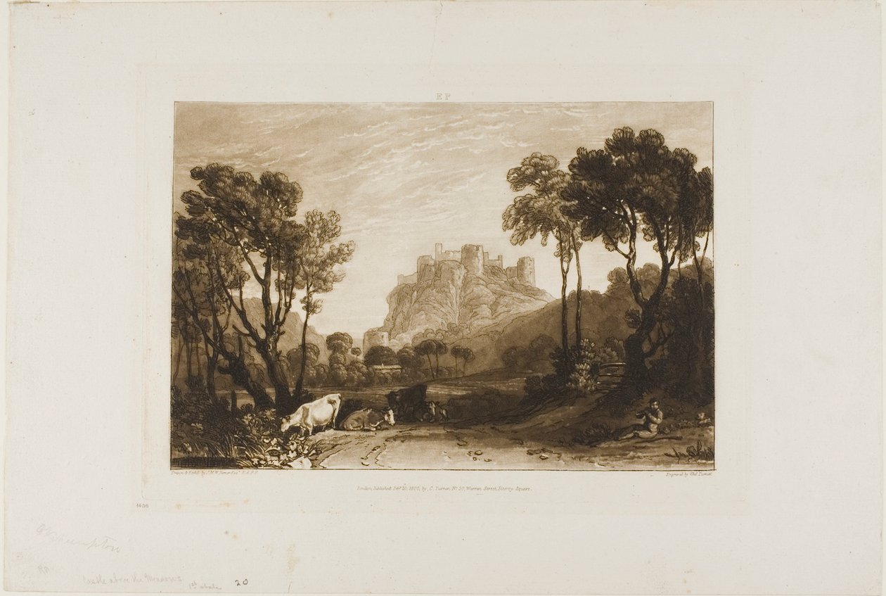 Zamek nad łąkami, tablica 8 z Liber Studiorum autorstwa Joseph Mallord William Turner