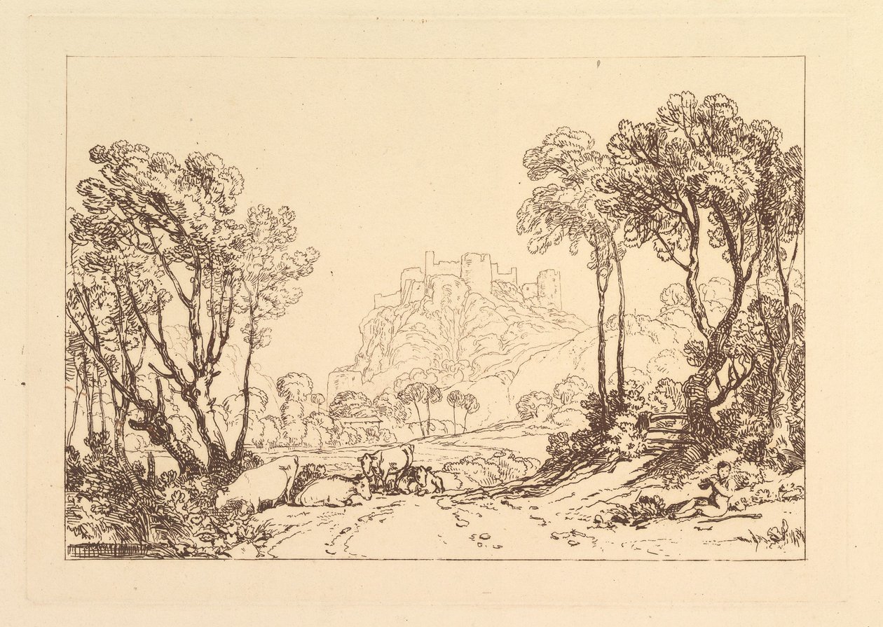 Zamek nad Łąkami Liber Studiorum, cz. II, tablica 8, 1808. autorstwa Joseph Mallord William Turner