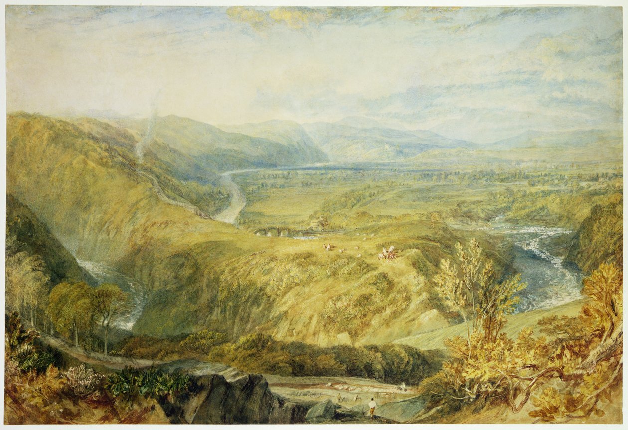 The Crook of Lune, patrząc w stronę zamku Hornby, 1816-18 (grafit, wc, kolor nadwozia i kreda na papierze) autorstwa Joseph Mallord William Turner