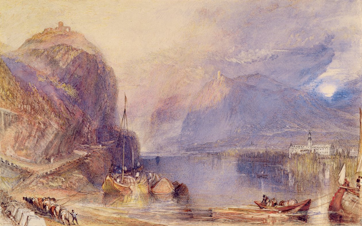 Drachenfels, Niemcy, ok. 1823-24 (akwarela i farba do ciała z wydrapywaniem ołówkiem na papierze) autorstwa Joseph Mallord William Turner