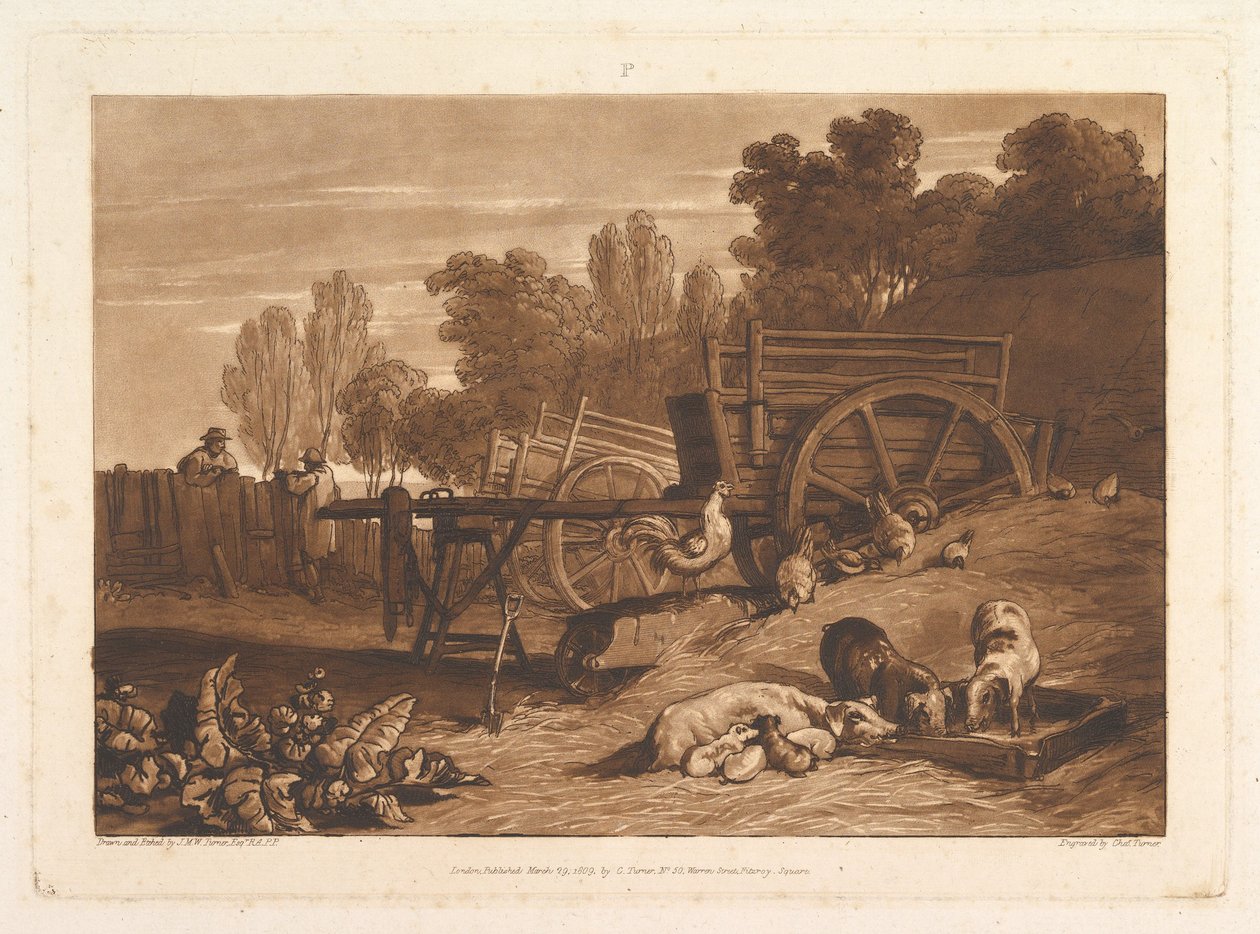 Podwórko z kogutem Liber Studiorum, cz. IV, tablica 17, 29 marca 1809 r. autorstwa Joseph Mallord William Turner