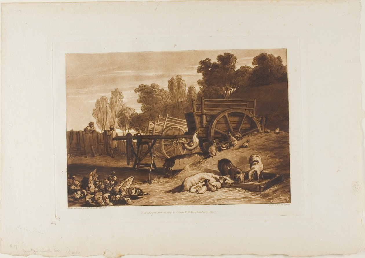 Podwórko z kogutem, tablica 17 z Liber Studiorum autorstwa Joseph Mallord William Turner