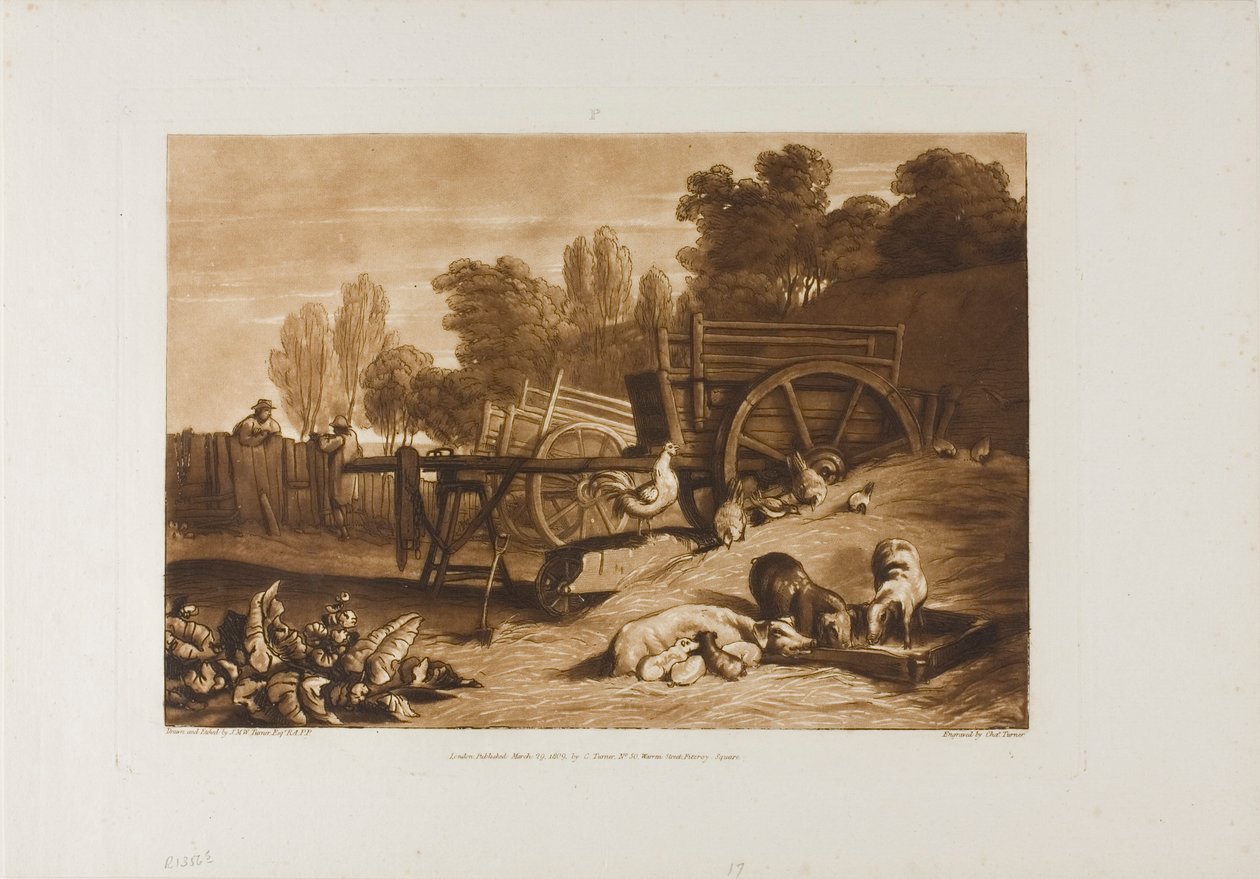 Podwórko z kogutem, tablica 17 z Liber Studiorum autorstwa Joseph Mallord William Turner