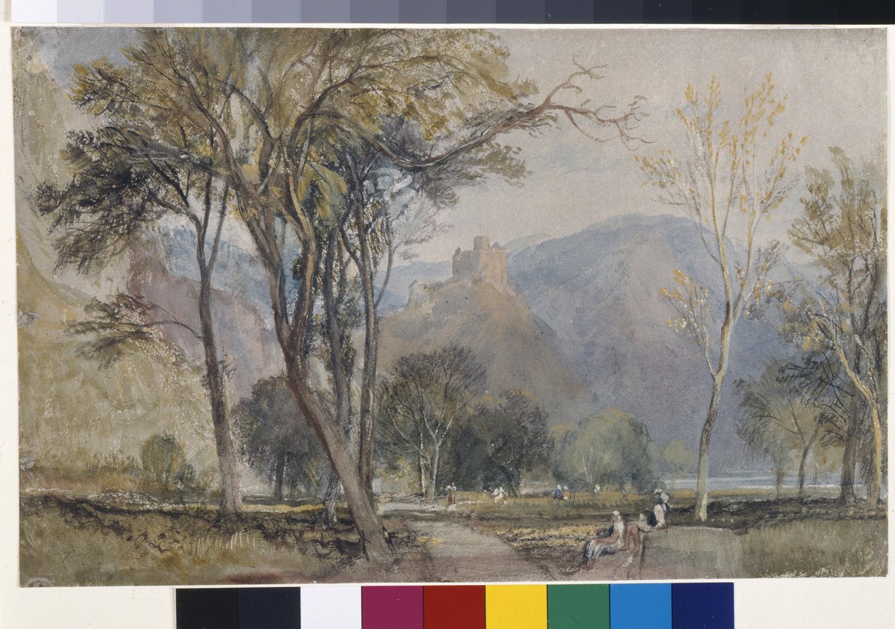 Marxburg (akwarela na białym papierze przygotowana z szarym praniem) autorstwa Joseph Mallord William Turner