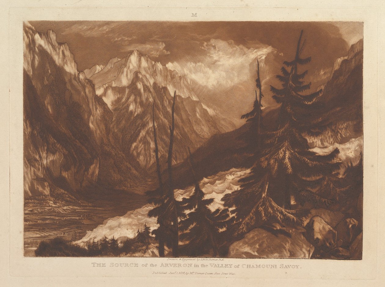 Źródło Arvarona w Dolinie Chamouni, Savoy Liber Studiorum, pa…, 1 stycznia 1816. autorstwa Joseph Mallord William Turner