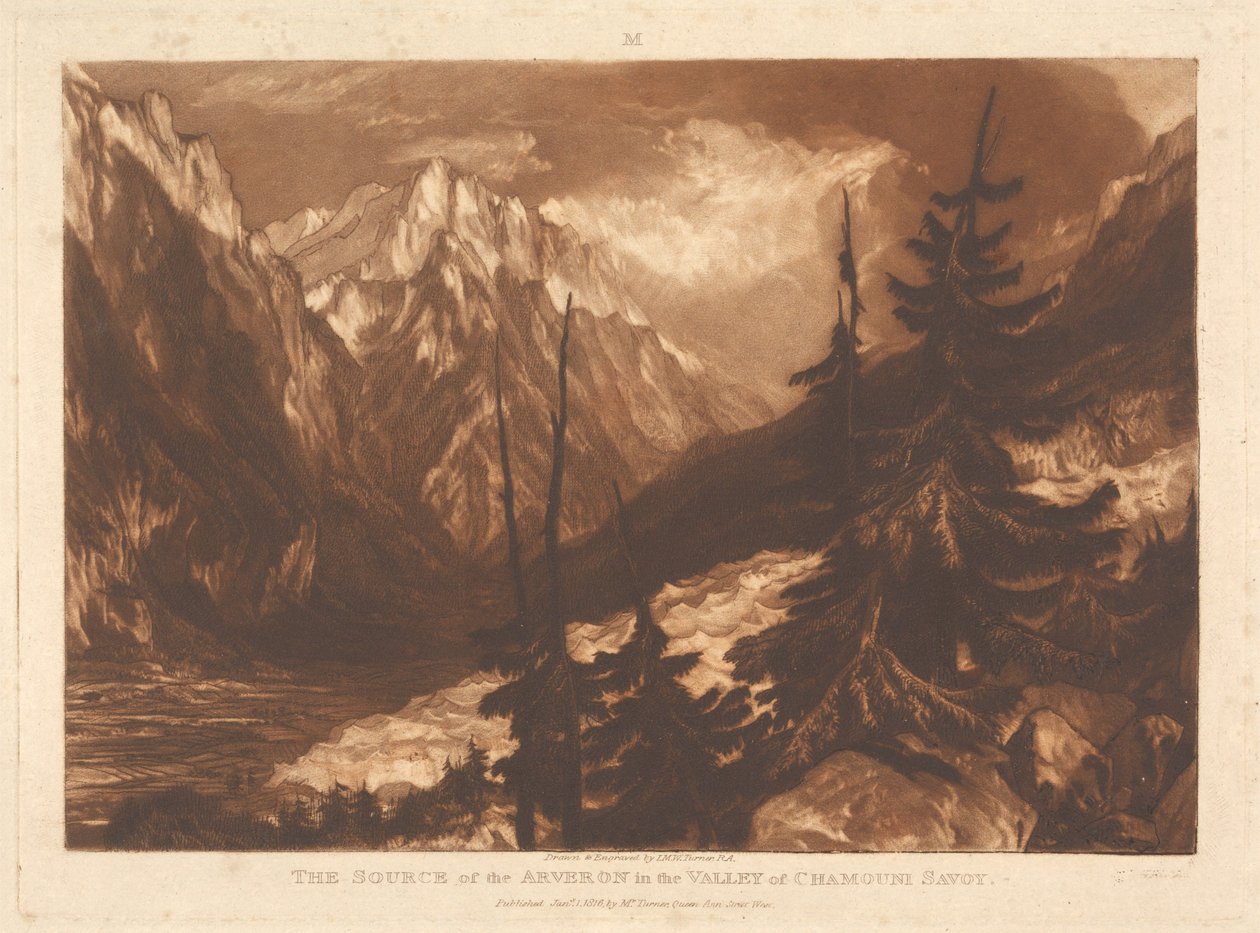 Źródło Arveronu w dolinie Chamonix, Sabaudia autorstwa Joseph Mallord William Turner