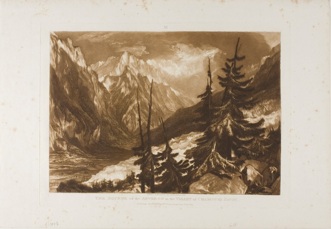 Źródło Arveron, tablica 60 z Liber Studiorum autorstwa Joseph Mallord William Turner