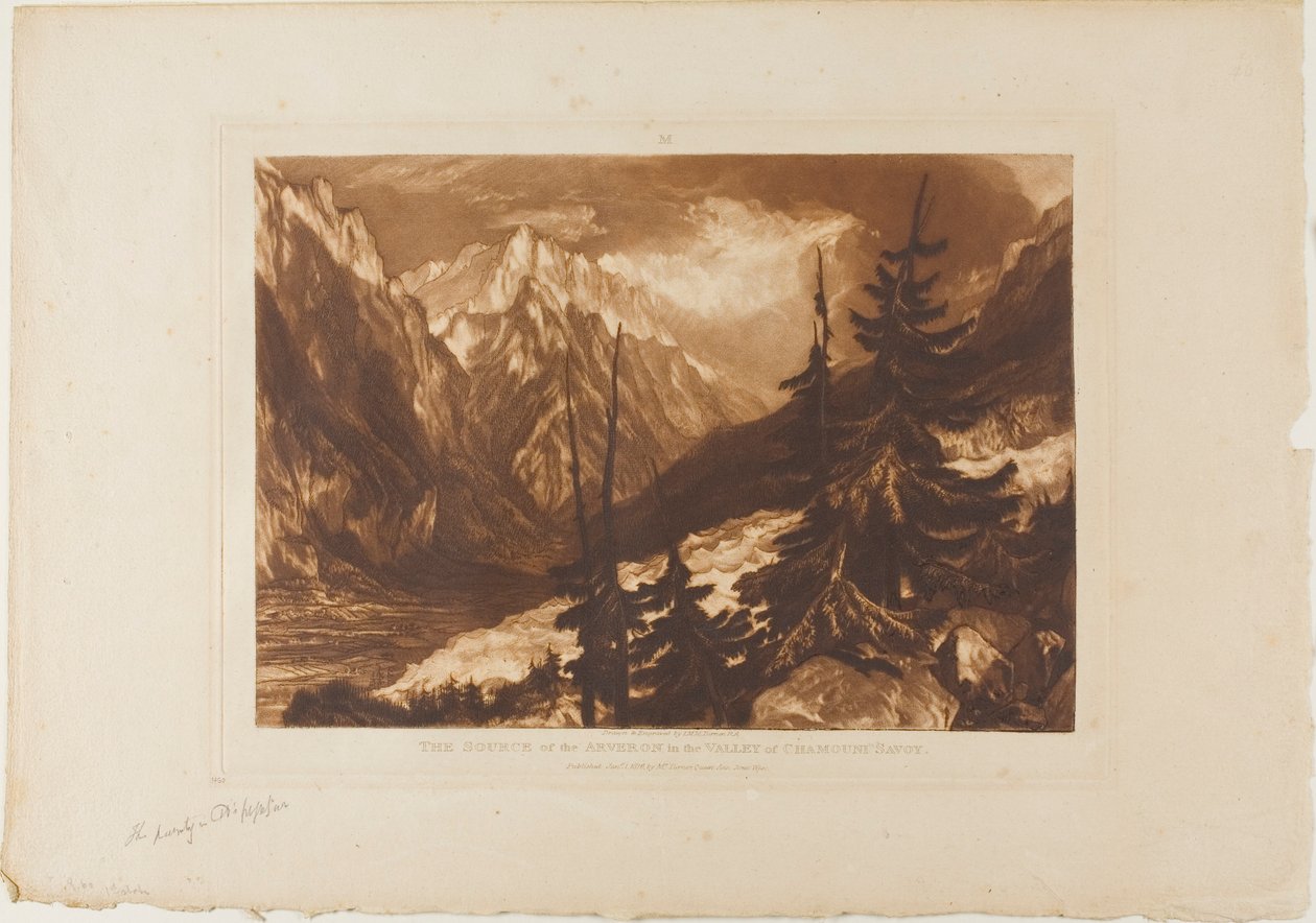 Źródło Arveron, tablica 60 z Liber Studiorum autorstwa Joseph Mallord William Turner