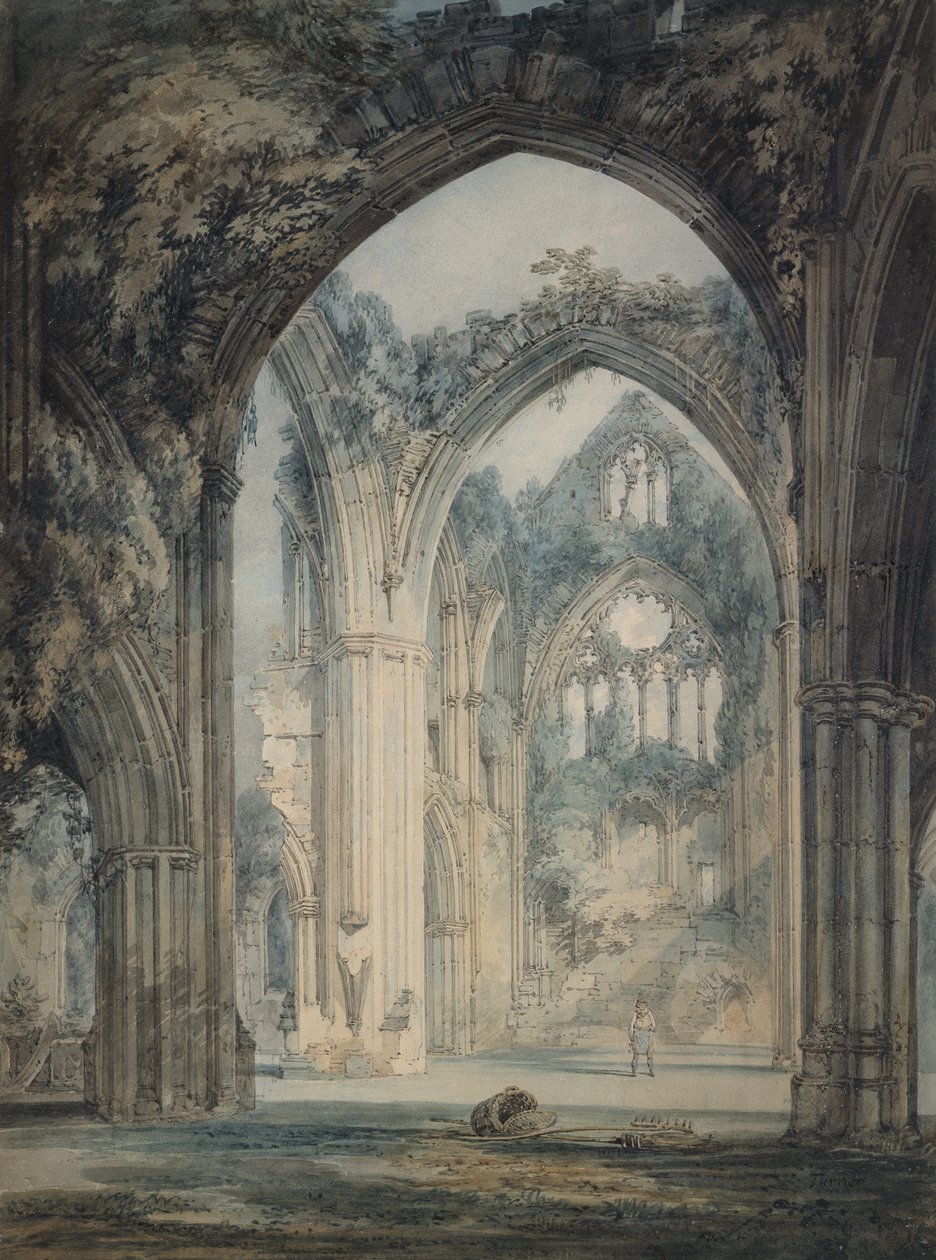 Transept opactwa Tintern, Monmouthshire, ok. 1794 (akwarela na graficie z piórem i czarnym tuszem na papierze) autorstwa Joseph Mallord William Turner