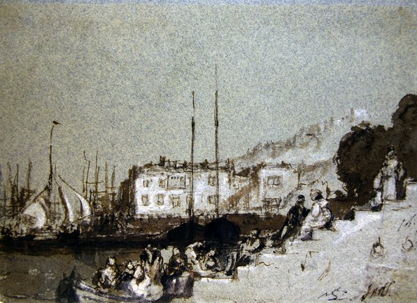 Widok na East Cowes, Isle of Wight (pióro i atrament oraz kolor ciała na niebieskim papierze) autorstwa Joseph Mallord William Turner