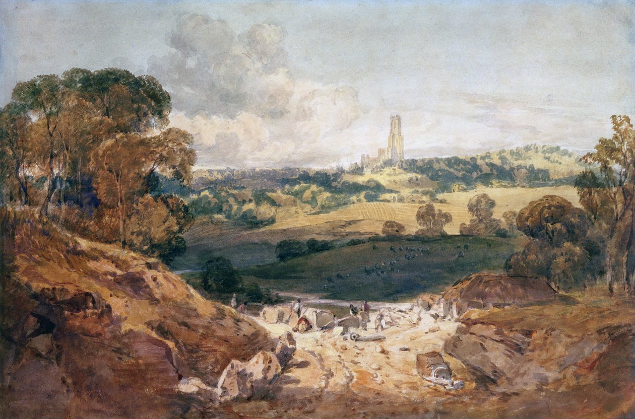 Widok Fonthill z kamieniołomu, ok. 1799 (pióro i atrament oraz akwarela na papierze) autorstwa Joseph Mallord William Turner