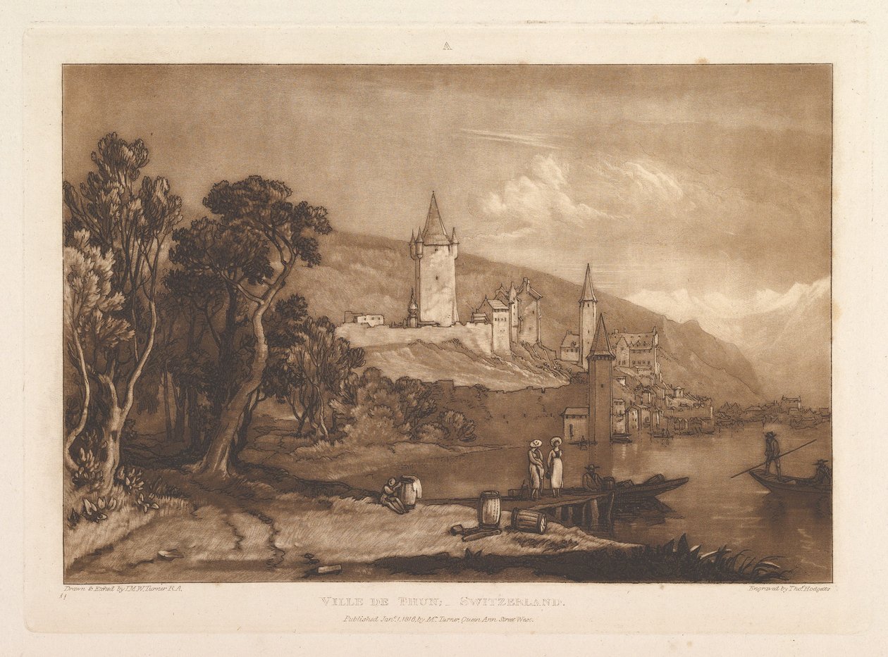 Ville de Thun, Szwajcaria Liber Studiorum, część XII, tablica 59, 1 stycznia 1816. autorstwa Joseph Mallord William Turner