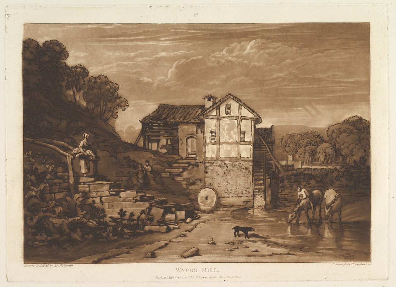 Młyn wodny Liber Studiorum, część VIII, tablica 37, 1 lutego 1812 r. autorstwa Joseph Mallord William Turner