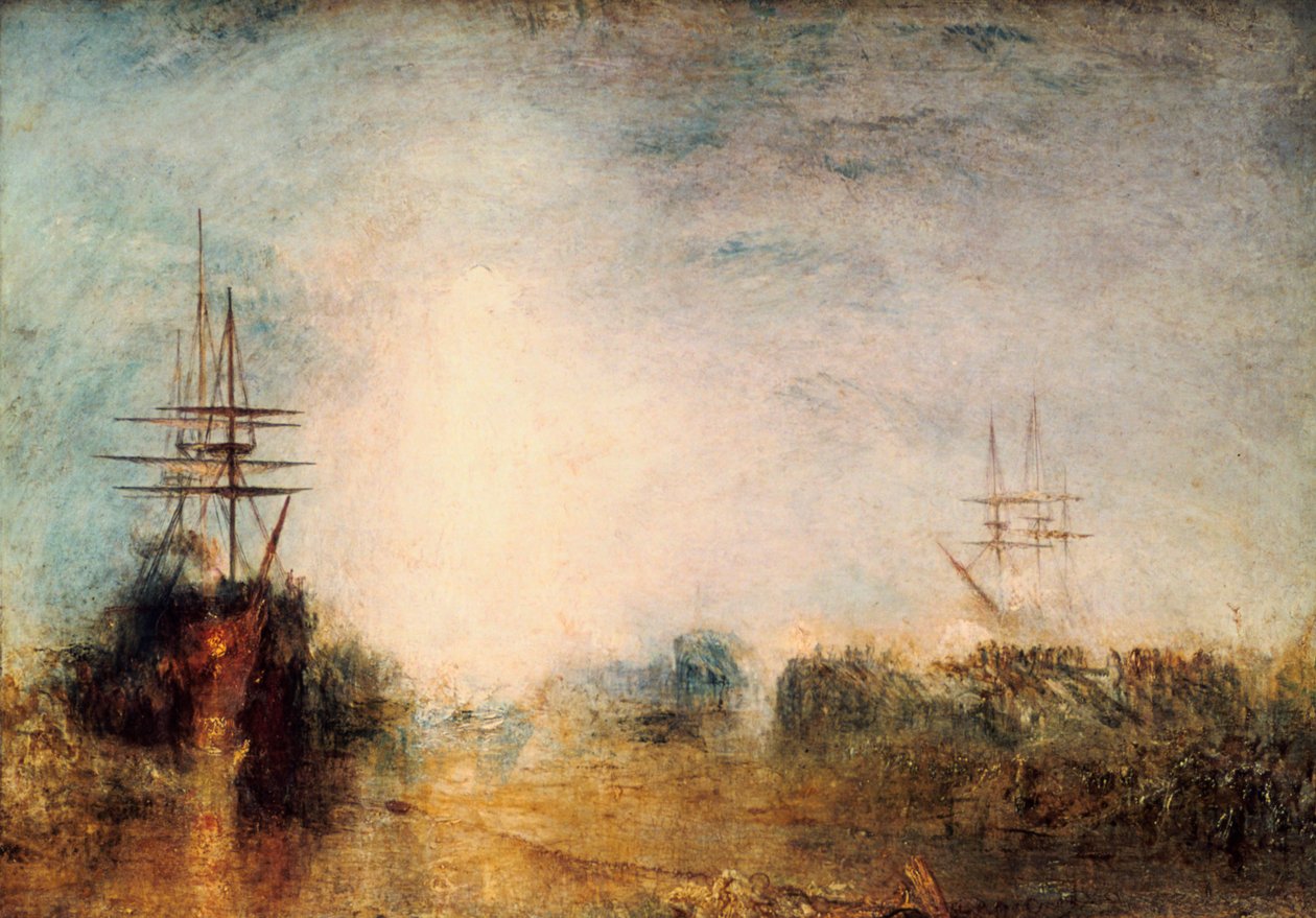 Wielorybniki gotujący tran zaplątany we skażony lód, dążący do wydobycia się, 1846 autorstwa Joseph Mallord William Turner