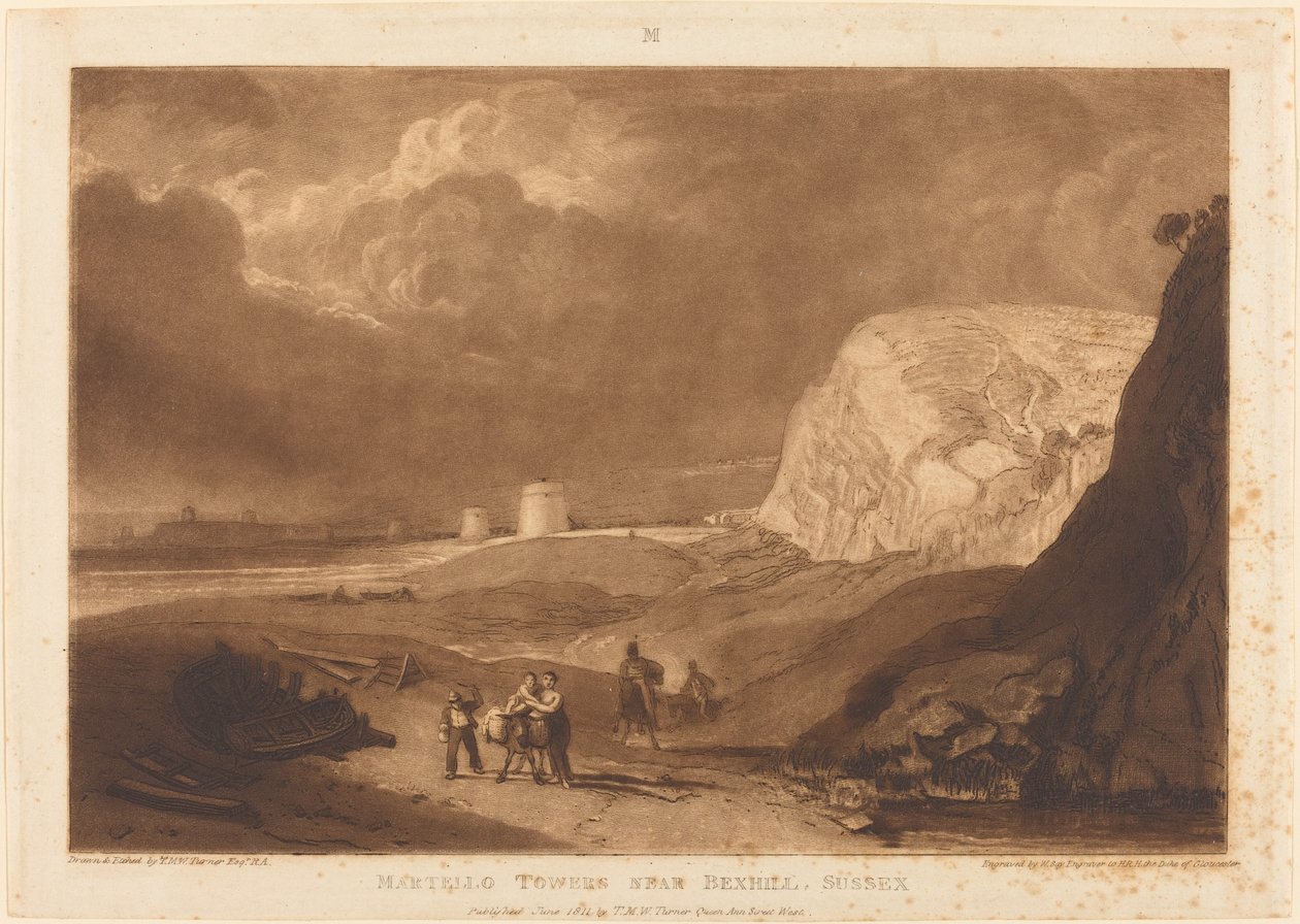 Martello Towers w pobliżu Bexhill, Sussex autorstwa Joseph Mallord William Turner and William Say