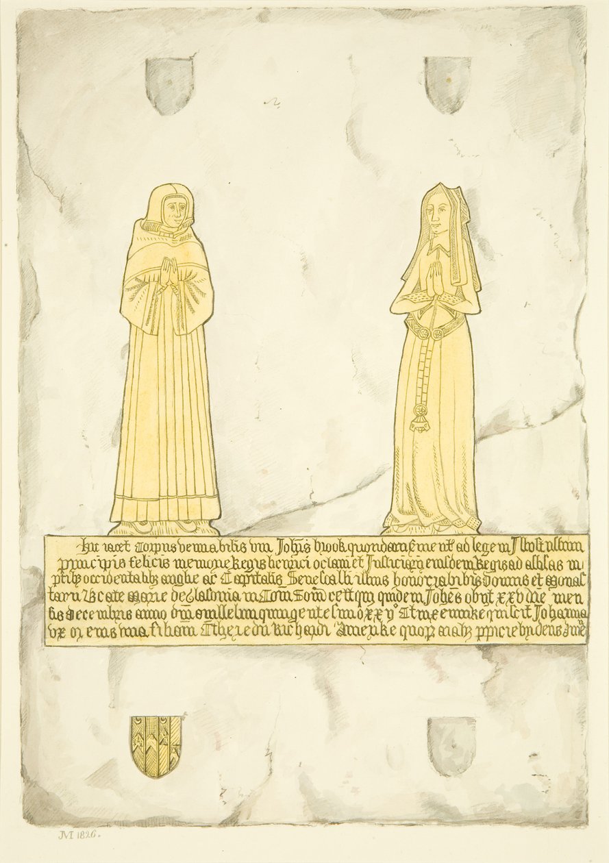 Mosiądz Johna Brooke i jego żony w St Mary Redcliffe (akwarela na papierze) autorstwa Joseph Manning