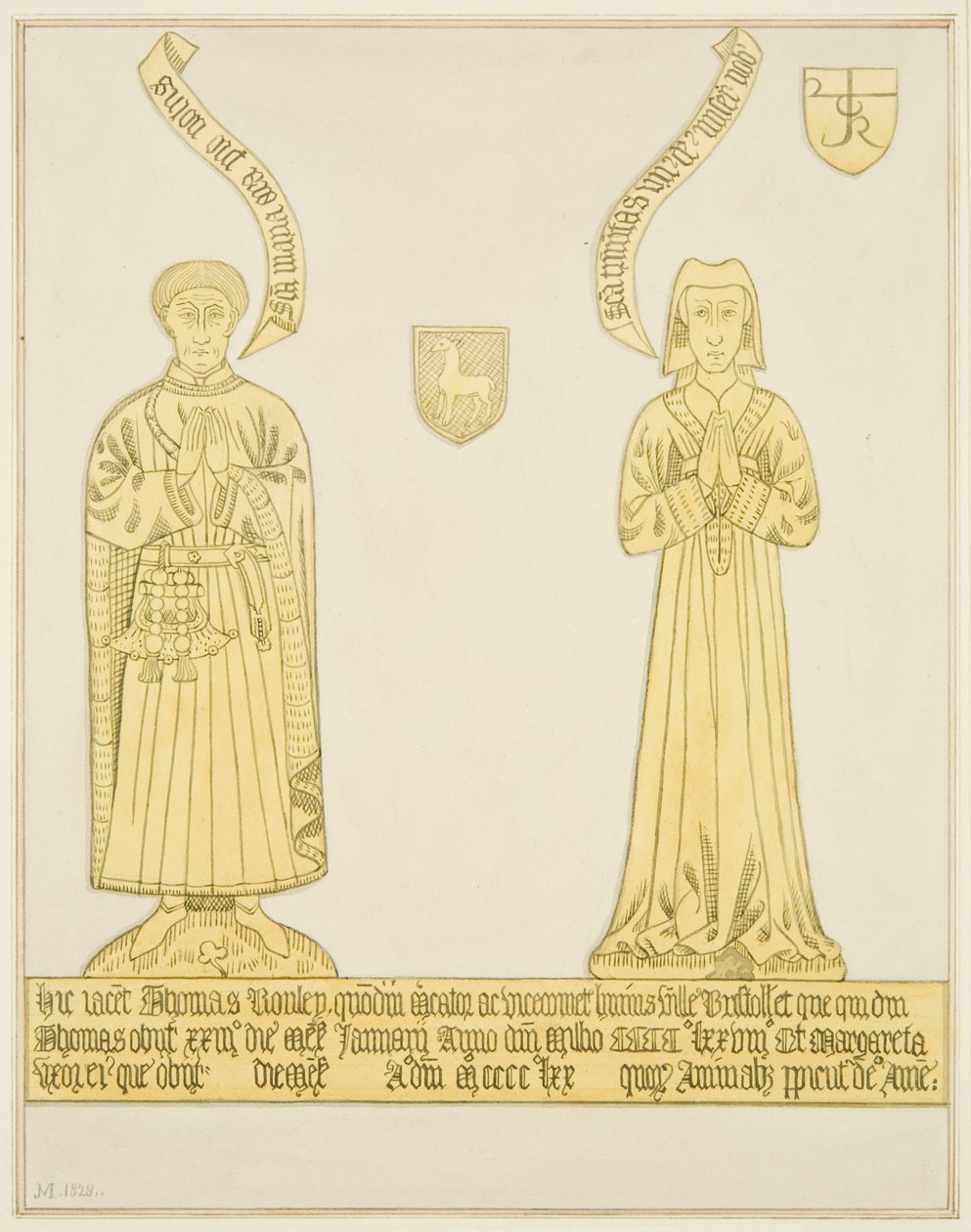 Mosiądz Thomasa Rowleya i żony w nawie środkowej kościoła św. Jana (akwarela na papierze) autorstwa Joseph Manning