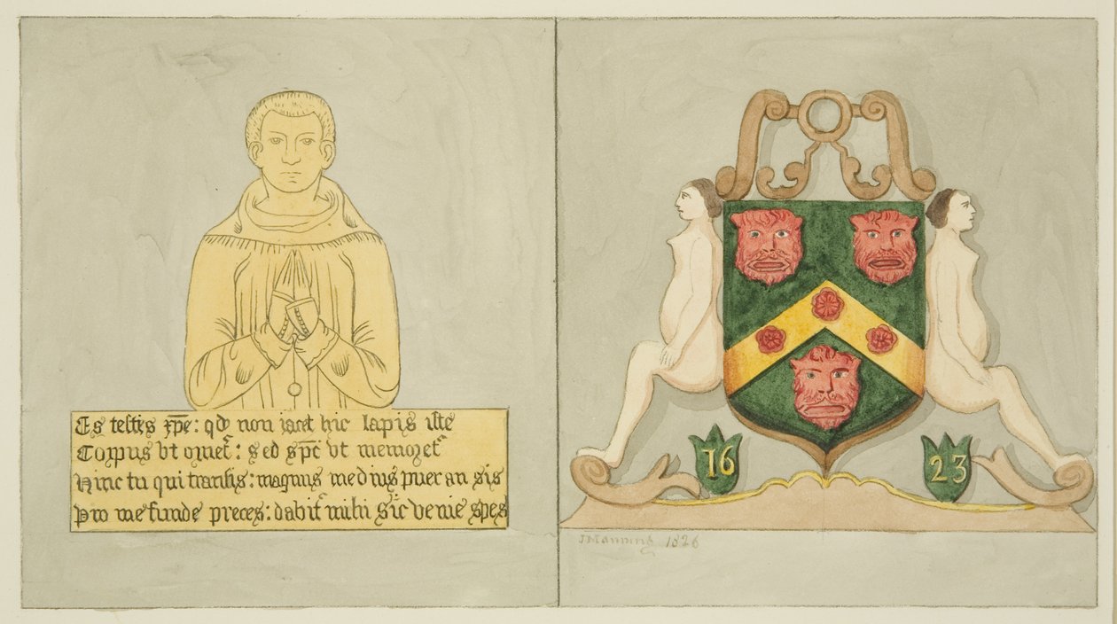 Talerz mosiężny w Kaplicy Tkaczy i Ramiona Tkaczy w Kościele Świątynnym (akwarela na papierze) autorstwa Joseph Manning