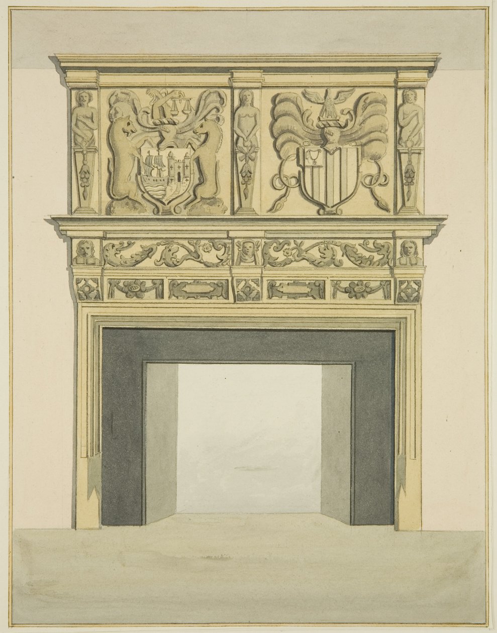 Kominek w dawnej rezydencji Sir Johna Knighta, Temple Street (akwarela na papierze) autorstwa Joseph Manning