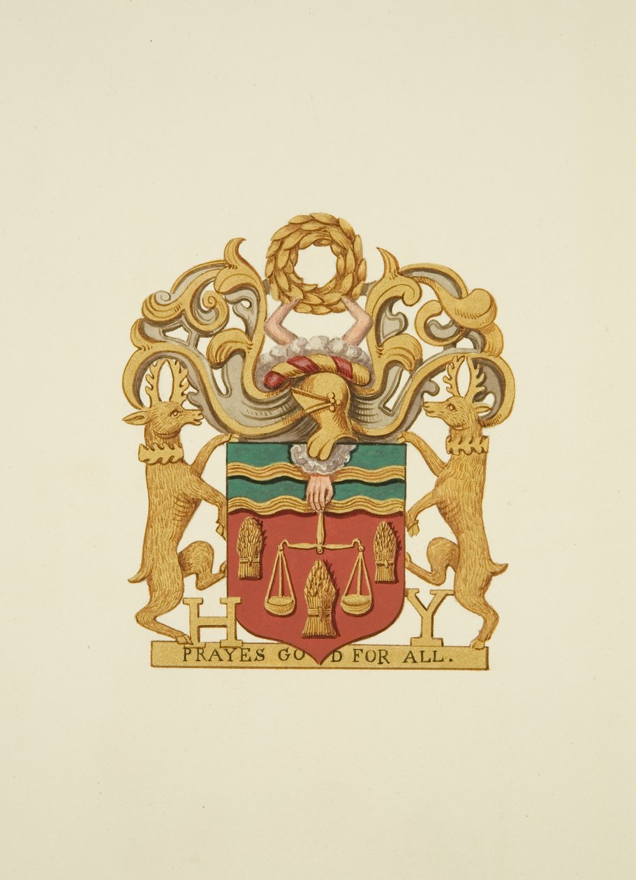 Herb piekarzy z napisem „H.Y”. i „Modli się do Boga za wszystkich”, c.1830 (ołówek i akwarela na papierze) autorstwa Joseph Manning